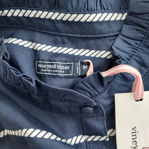 Vineyard Vines Silk Blend Twill Ruffle Collar Long Sleeve Blouse Size Medium - Picture 10 of 11